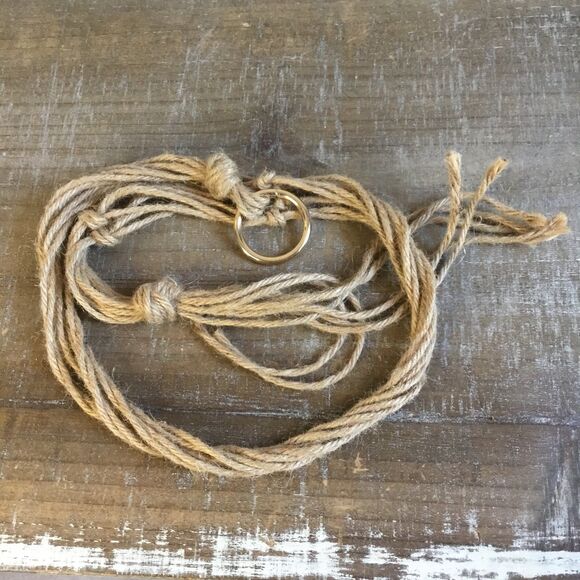 Macreme plain style plant hanging with gold color hanger 40” long rustic boho - Picture 3 of 4